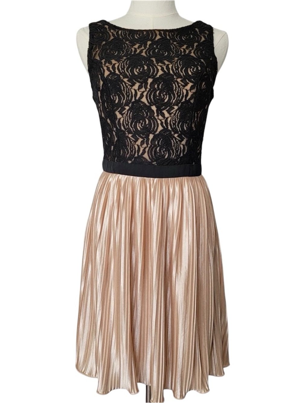 Rewind Black Lace Bodice with Champagne Pleated Midi Skirt